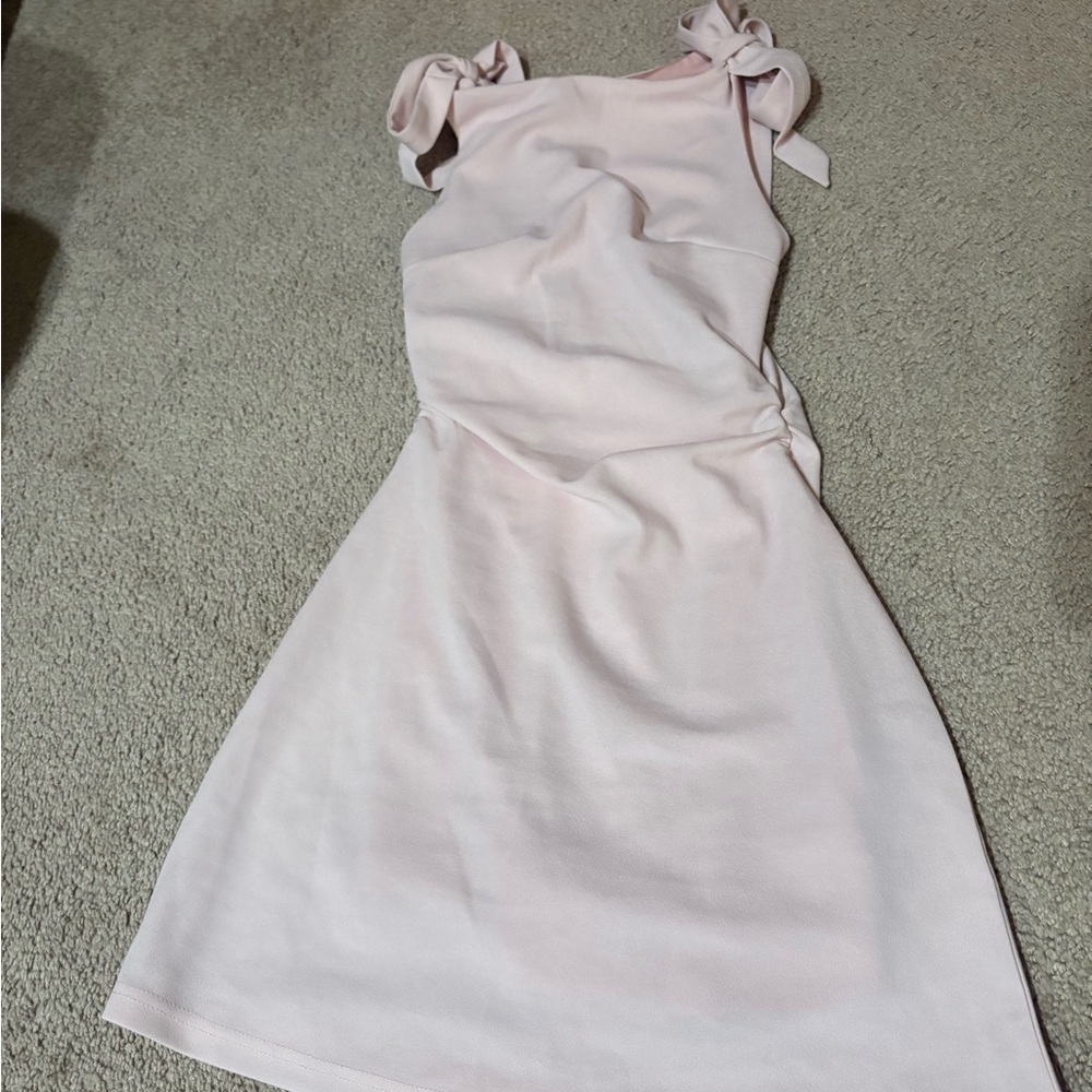 Cider Light Pink Bow Strap Mini Dress